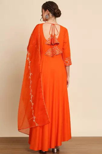 Orange Anarkali Suit Set with Dupatta