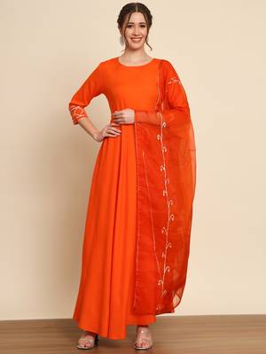 Orange Anarkali Suit Set with Dupatta 5