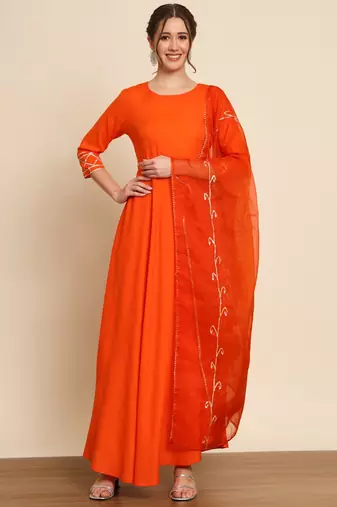 Orange Anarkali Suit Set with Dupatta