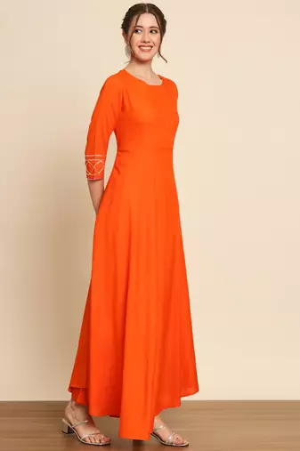 Orange Anarkali Suit Set with Dupatta