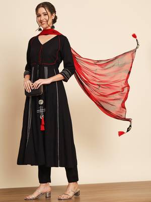 Black and Red Flared Suit Set with Dupatta 1