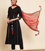 Black and Red Flared Suit Set with Dupatta
