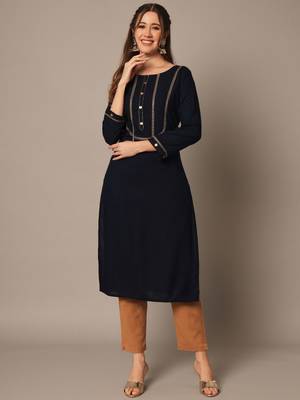 Navy Blue and Beige Yoke Design Kurta Set 3