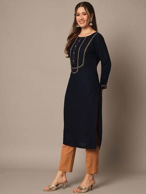 Navy Blue and Beige Yoke Design Kurta Set 4