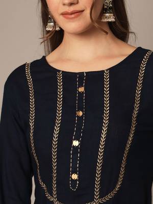 Navy Blue and Beige Yoke Design Kurta Set 6