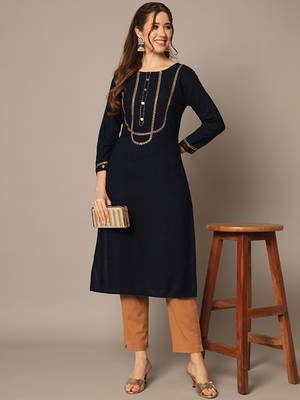 Navy Blue and Beige Yoke Design Kurta Set 1