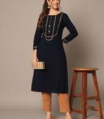 Navy Blue and Beige Yoke Design Kurta Set
