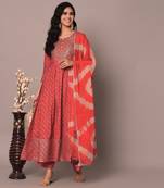 Cherry Red Anarkaii Kurta Pants with Dupatta