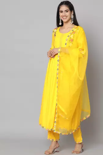 Mango Yellow Flared Suit Set with Dupatta