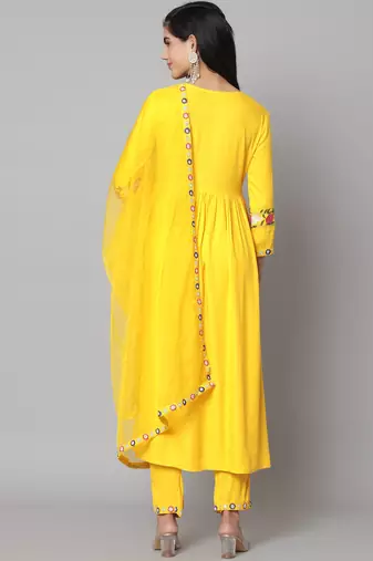 Mango Yellow Flared Suit Set with Dupatta