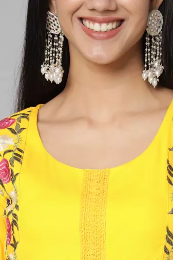 Mango Yellow Flared Suit Set with Dupatta