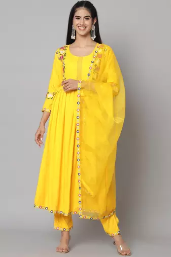 Mango Yellow Flared Suit Set with Dupatta