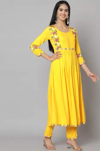 Mango Yellow Flared Suit Set with Dupatta