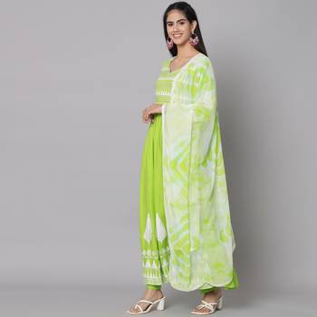 Lime Green Flared Suit Set with Dupatta 1
