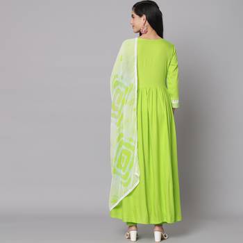 Lime Green Flared Suit Set with Dupatta 2