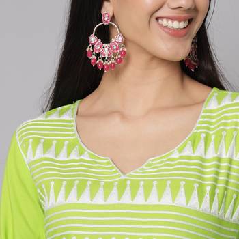 Lime Green Flared Suit Set with Dupatta 3