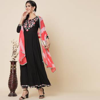Black and Pink Flared Suit Set with Dupatta 1