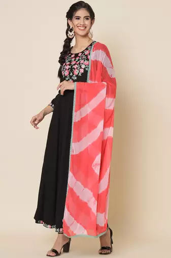 Black and Pink Flared Suit Set with Dupatta