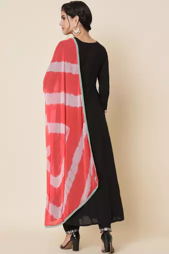 Black and Pink Flared Suit Set with Dupatta