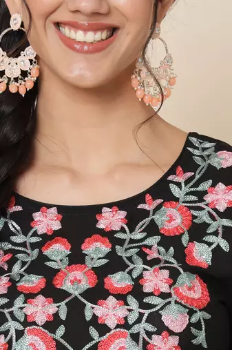 Black and Pink Flared Suit Set with Dupatta