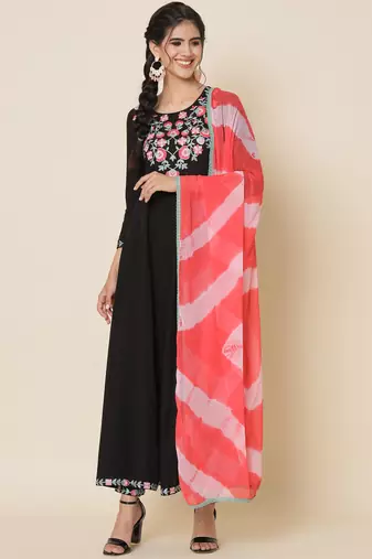 Black and Pink Flared Suit Set with Dupatta