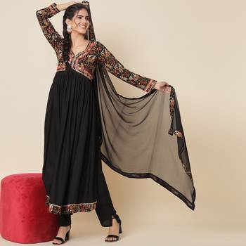 Black Ethnic Printed Anarkali Suit Set with Dupatta 1