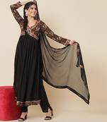 Black Ethnic Printed Anarkali Suit Set with Dupatta