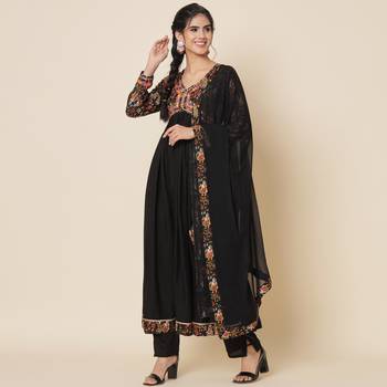 Black Ethnic Printed Anarkali Suit Set with Dupatta 2