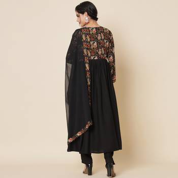 Black Ethnic Printed Anarkali Suit Set with Dupatta 3