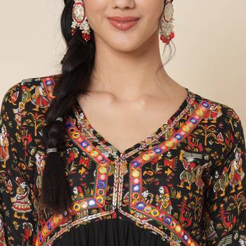 Black Ethnic Printed Anarkali Suit Set with Dupatta 4