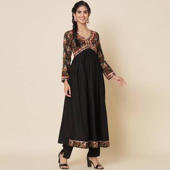 Black Ethnic Printed Anarkali Suit Set with Dupatta 6