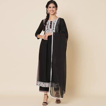 Black and White Ethnic Embroidered Kurta Pants Set with Dupatta 5