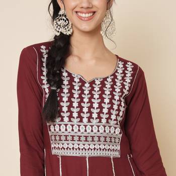 Brown Embroidered Anarkali Suit Set with Dupatta 4