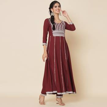 Brown Embroidered Anarkali Suit Set with Dupatta 6