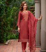 Rust heavy embroidery silk full stitch suits