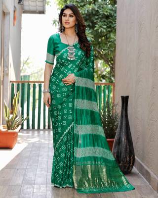 TEAL BANDHEJ SILK TRENDY SAREE 2