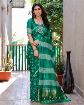 TEAL BANDHEJ SILK TRENDY SAREE 3