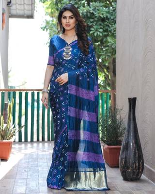 BLUE BANDHEJ SILK TRENDY SAREE 1