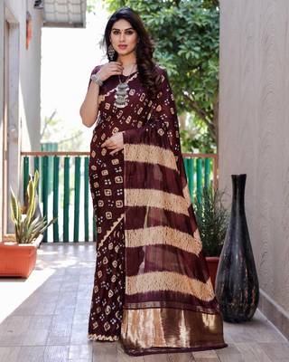 MAROON BANDHEJ SILK TRENDY SAREE 1