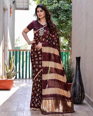 MAROON BANDHEJ SILK TRENDY SAREE 2
