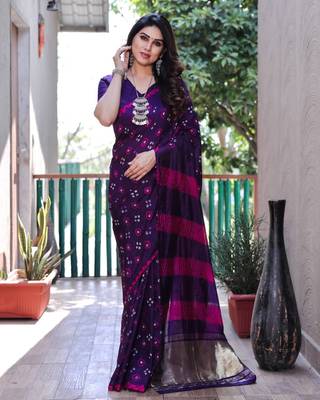 PURLE BANDHEJ SILK TRENDY SAREE 1