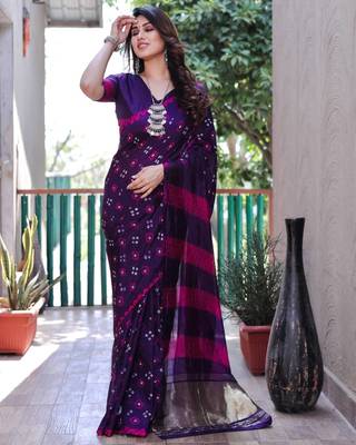 PURLE BANDHEJ SILK TRENDY SAREE 2