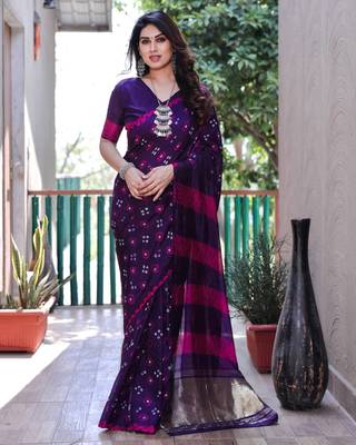 PURLE BANDHEJ SILK TRENDY SAREE 3