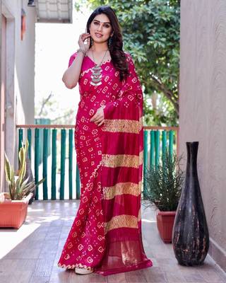RANI PINK BANDHEJ SILK TRENDY SAREE 1