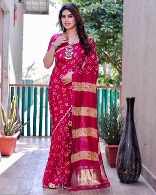 RANI PINK BANDHEJ SILK TRENDY SAREE 2