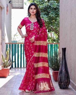 RANI PINK BANDHEJ SILK TRENDY SAREE 3