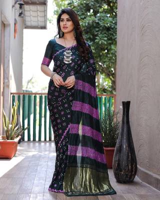 GREEN BANDHEJ SILK TRENDY SAREE 1