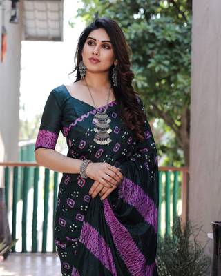 GREEN BANDHEJ SILK TRENDY SAREE 3