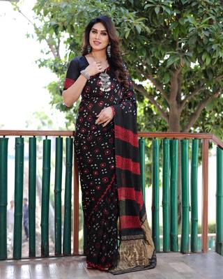 INDIGO  BANDHEJ SILK TRENDY SAREE 1