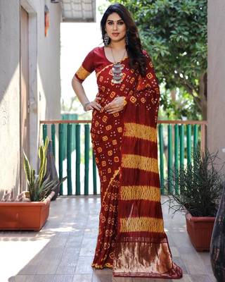 RED BANDHEJ SILK TRENDY SAREE 1